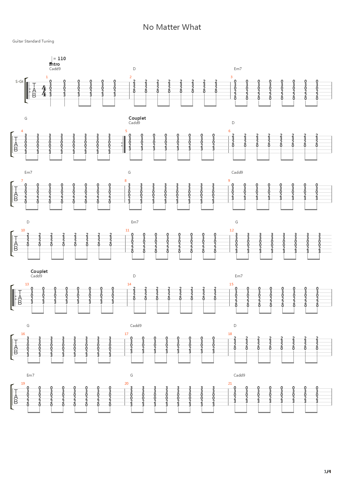 No Matter What吉他谱