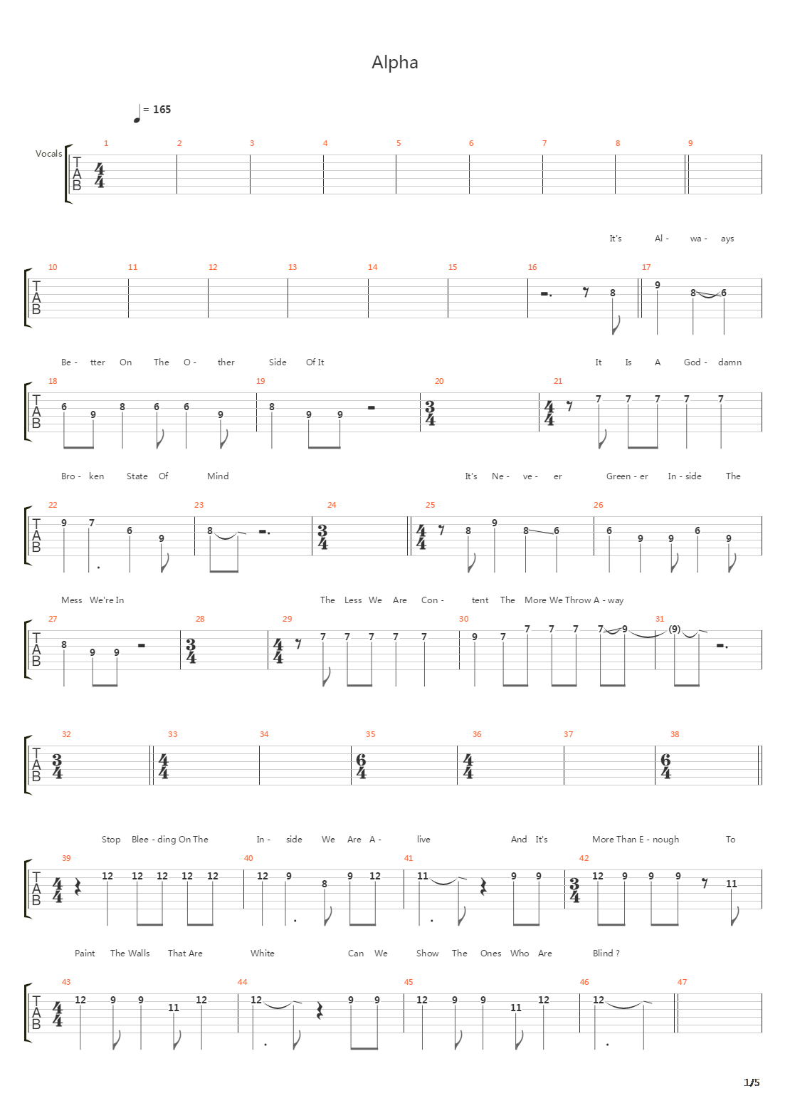 Alpha吉他谱