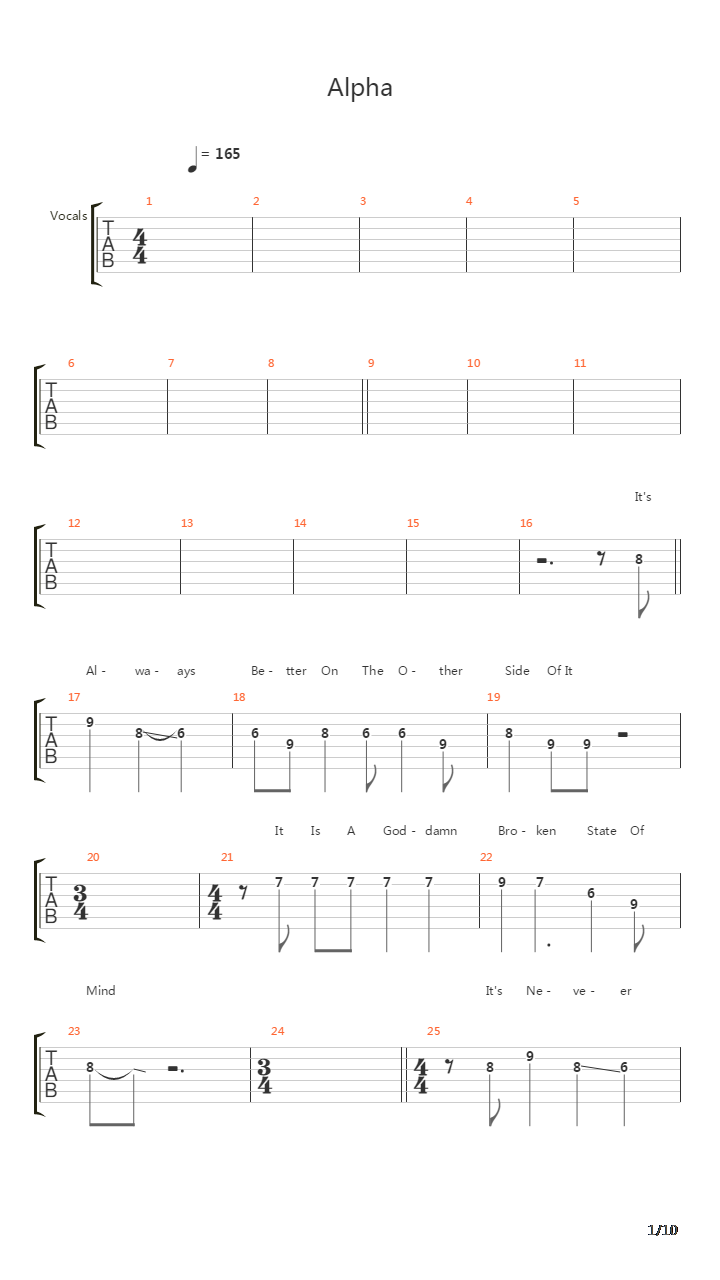 Alpha吉他谱