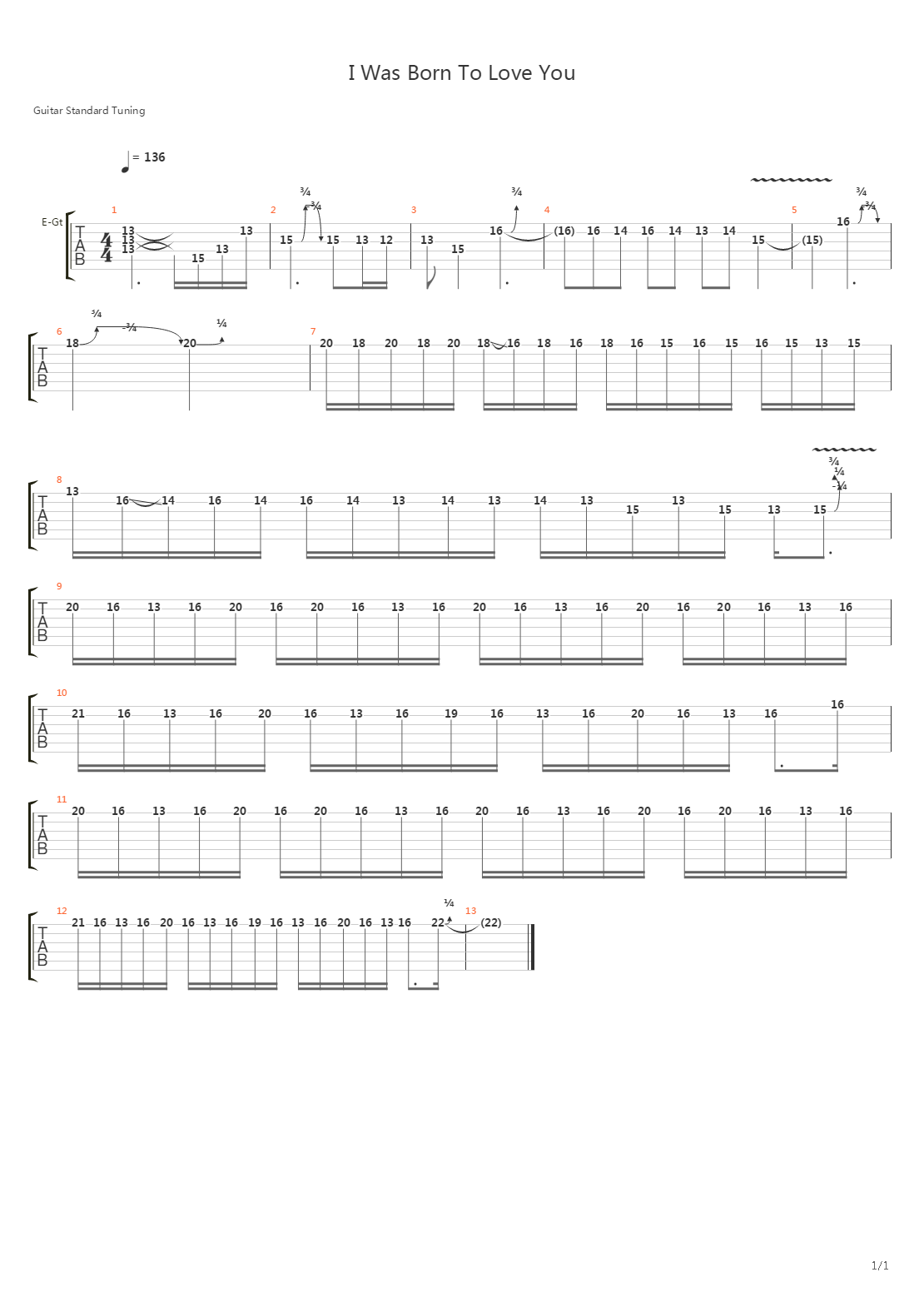 I Was Born To Love You吉他谱