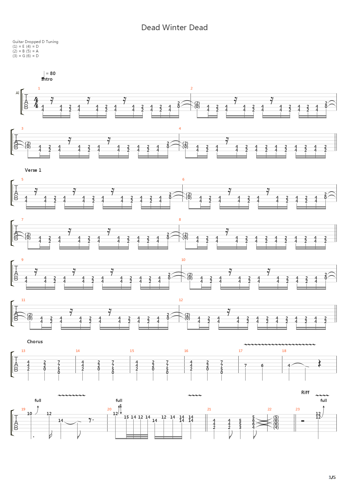 Dead Winter Dead吉他谱