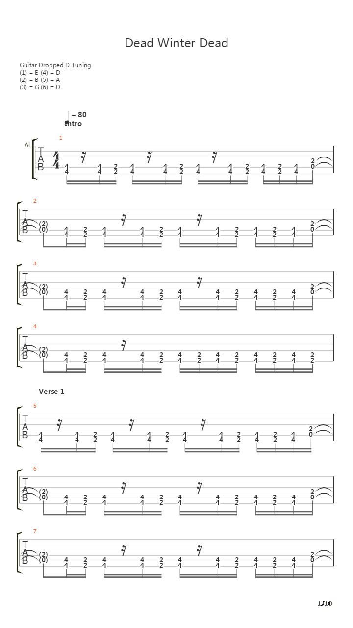 Dead Winter Dead吉他谱