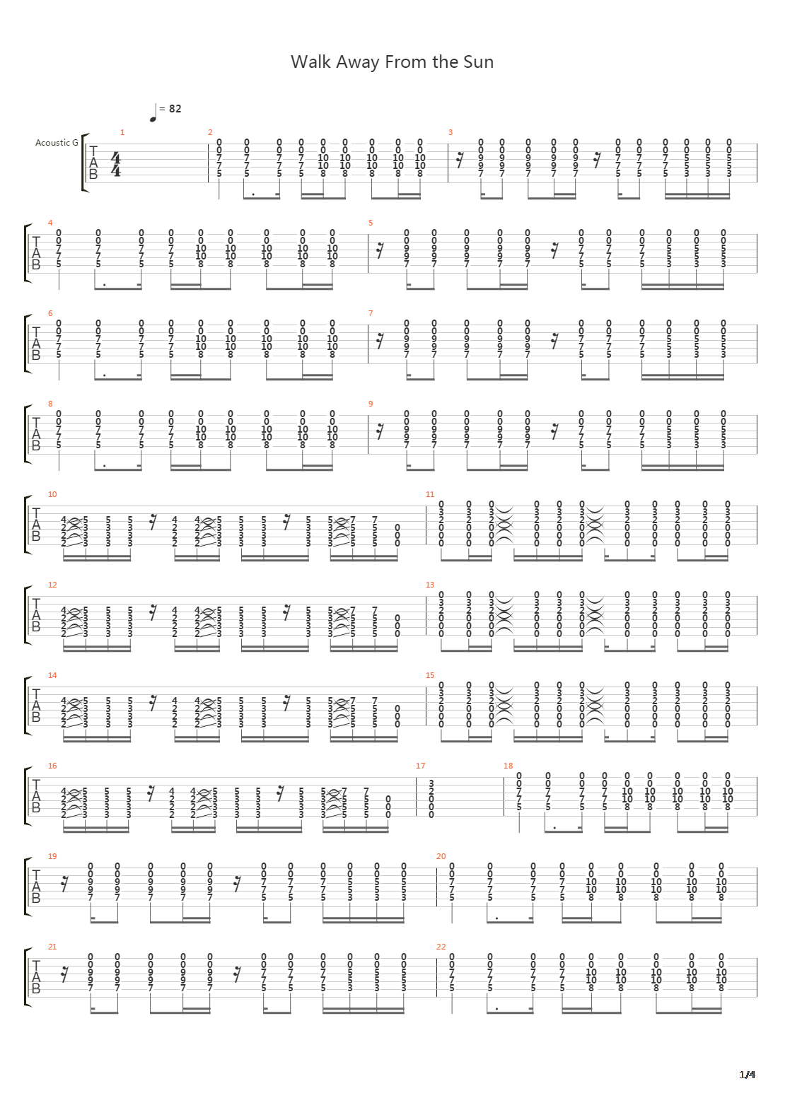 Walk Away From The Sun吉他谱