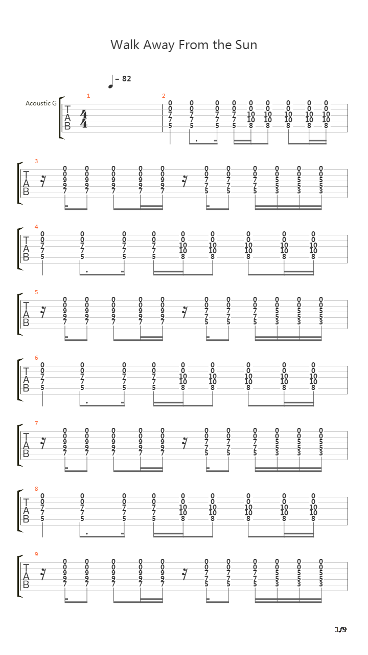 Walk Away From The Sun吉他谱