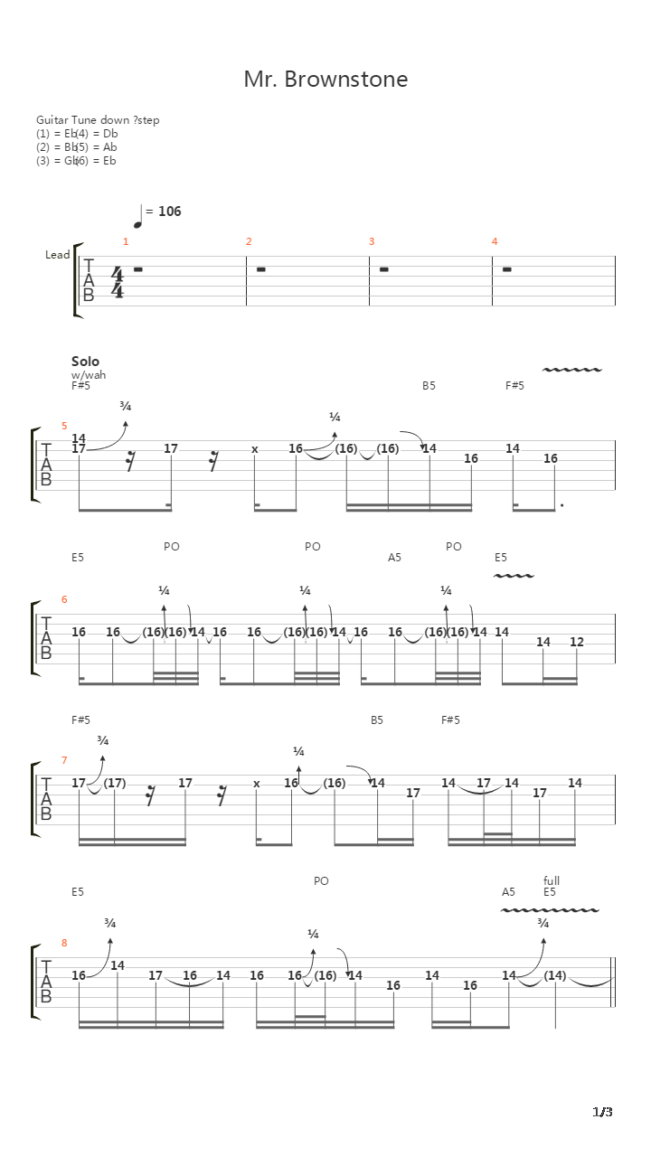 Mr Brownstone吉他谱