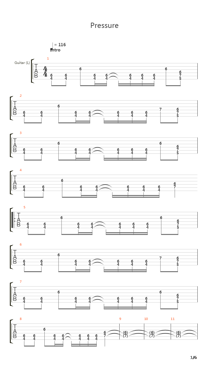 Pressure吉他谱