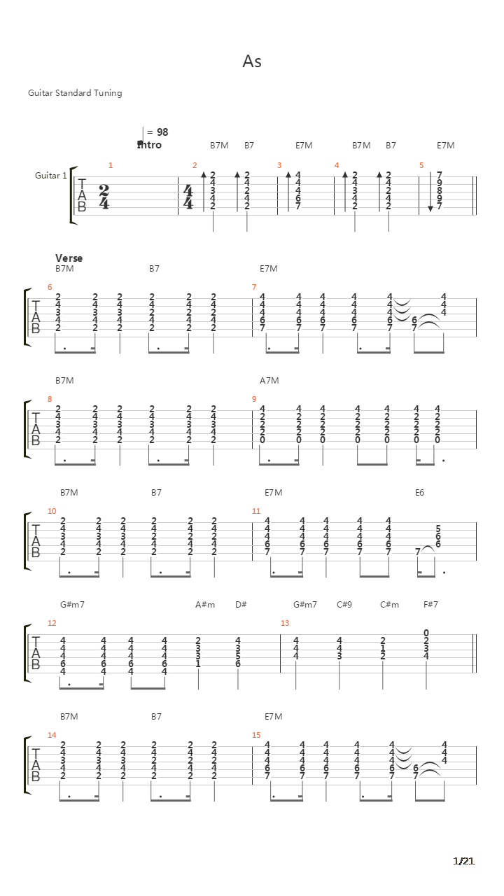 As吉他谱