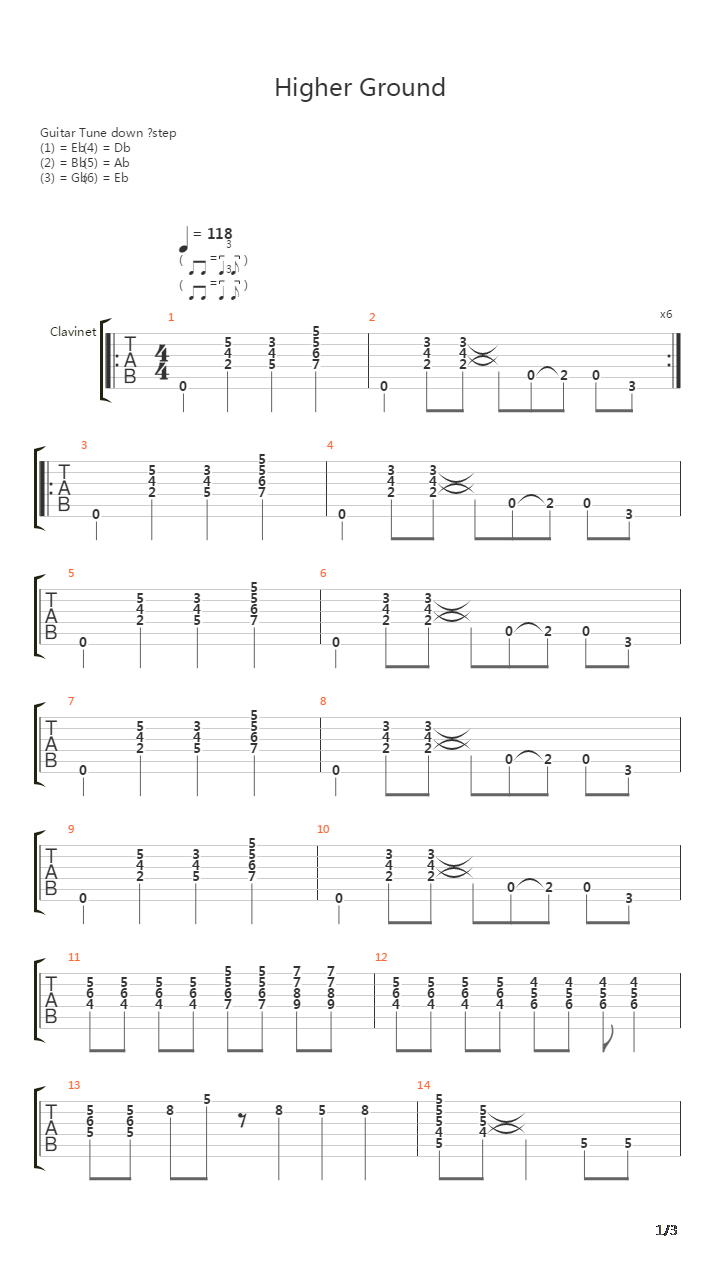 Higher Ground吉他谱