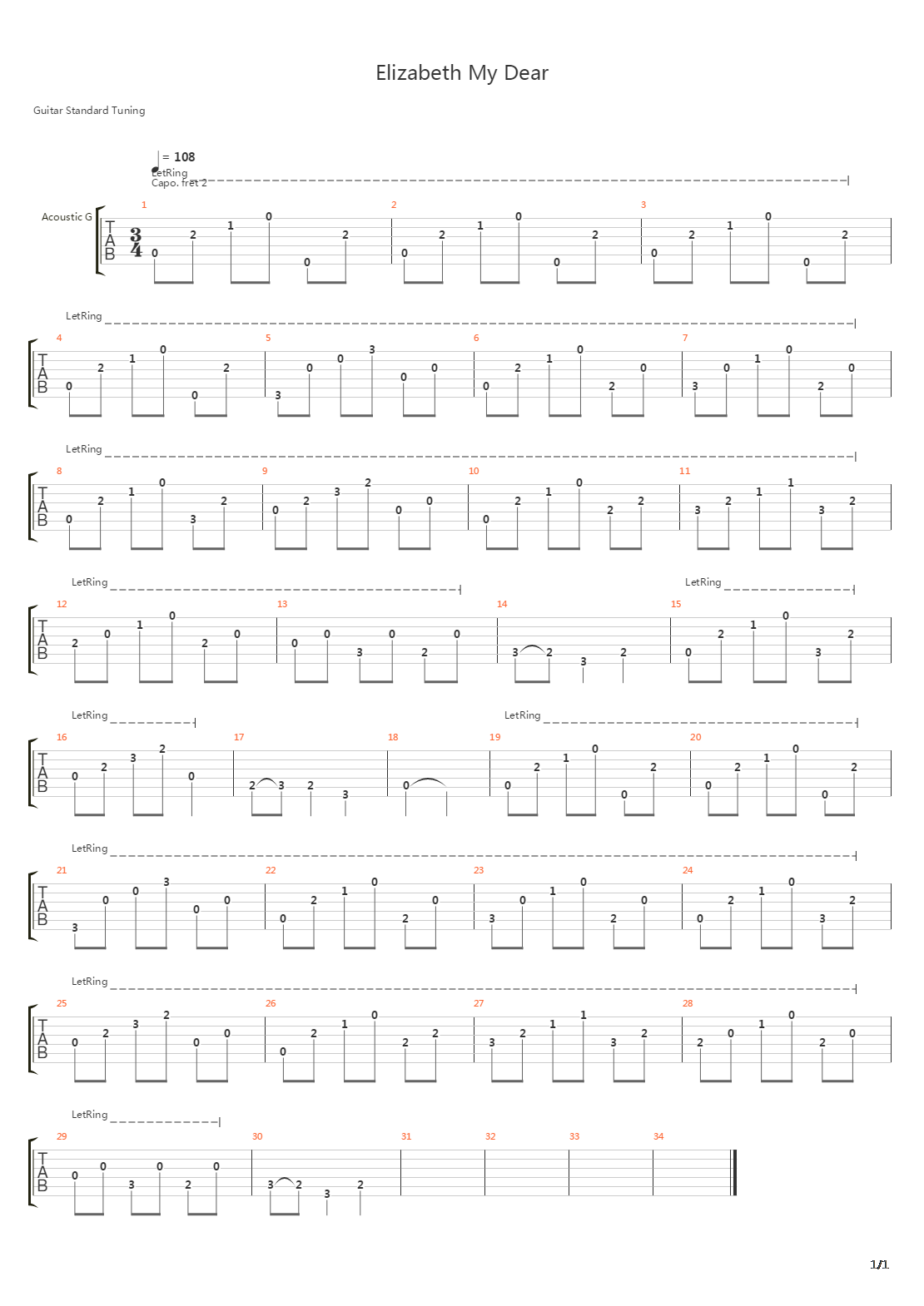 Elizabeth My Dear吉他谱