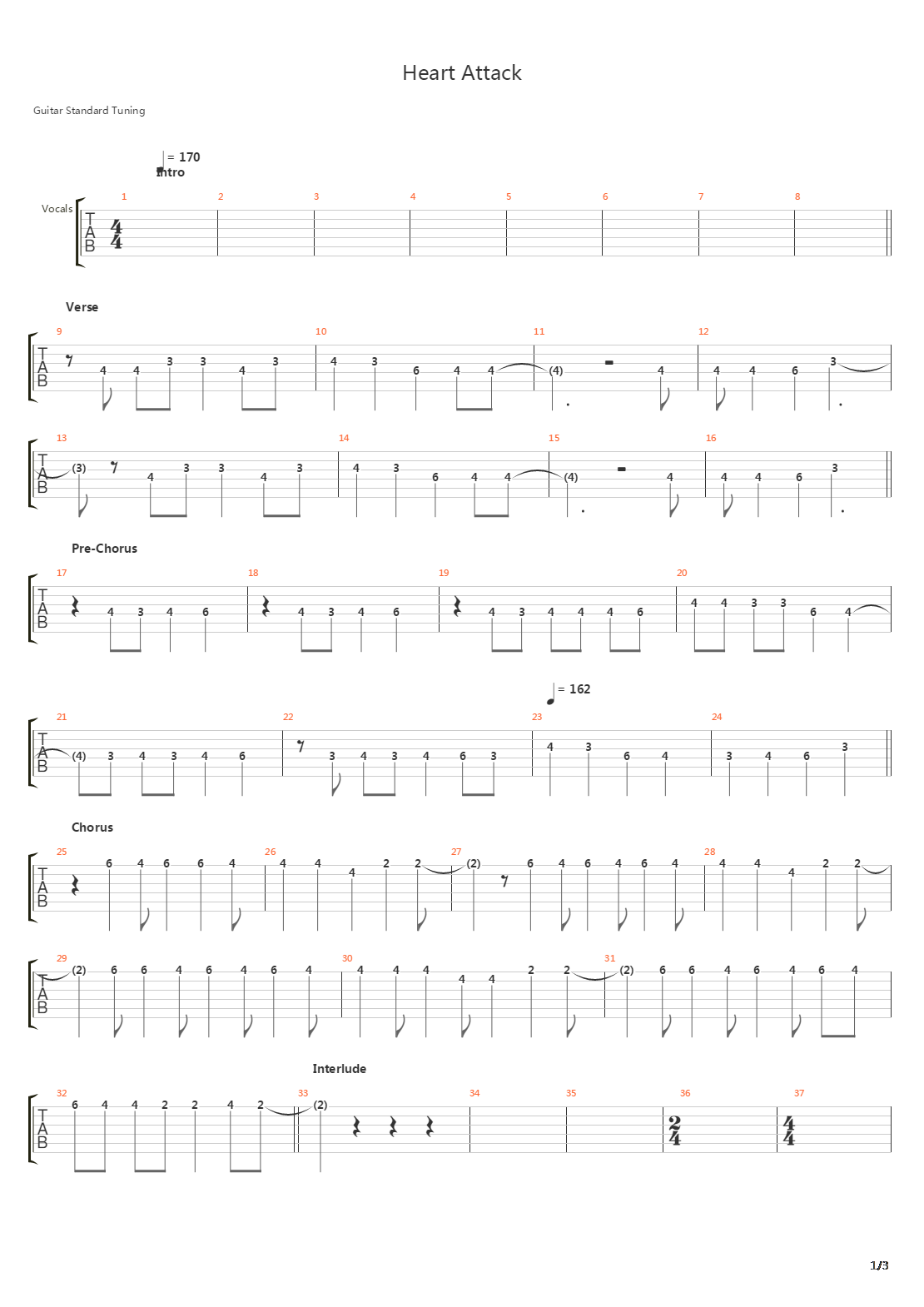 Heart Attack吉他谱