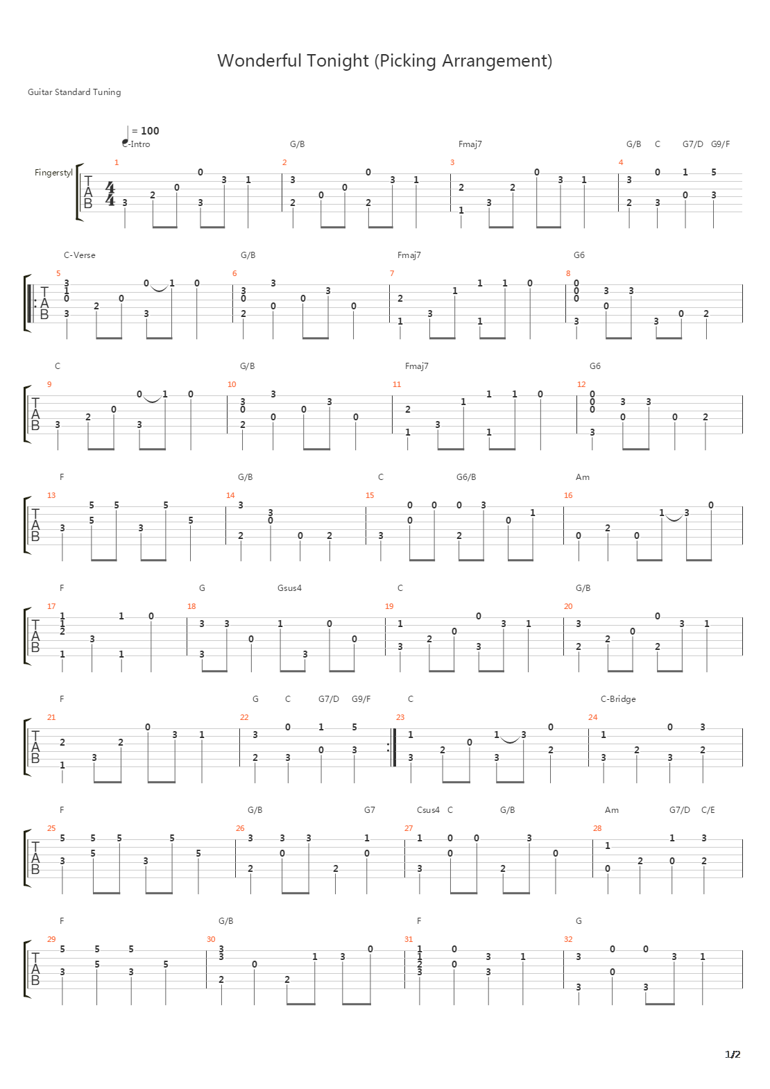 Wonderful Tonight (Picking Arrangement)吉他谱