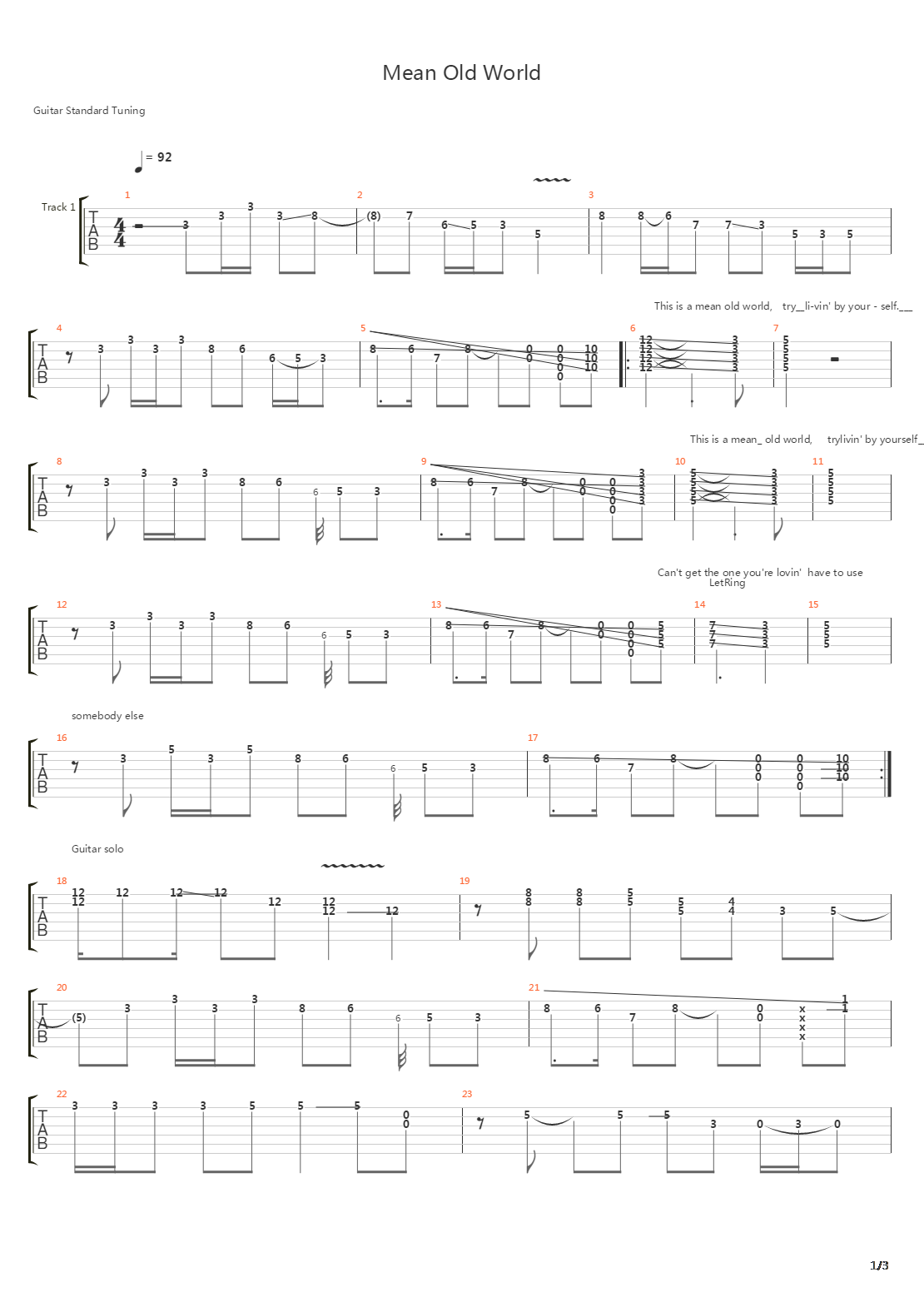 Mean Old world吉他谱