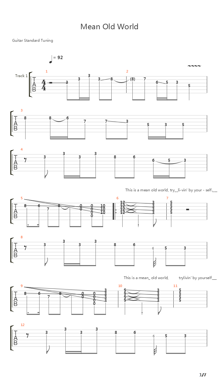 Mean Old world吉他谱