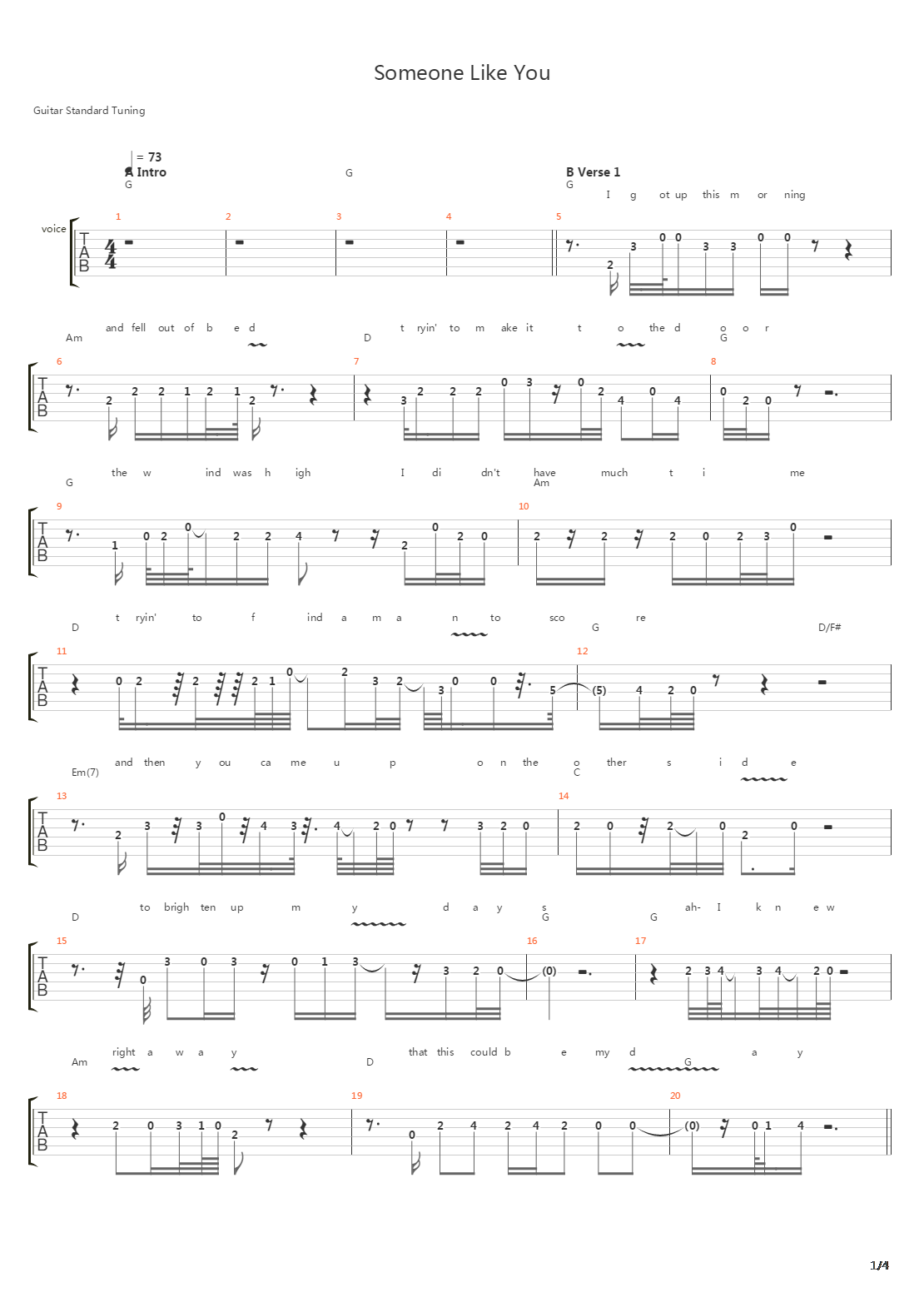 Someone Like You吉他谱