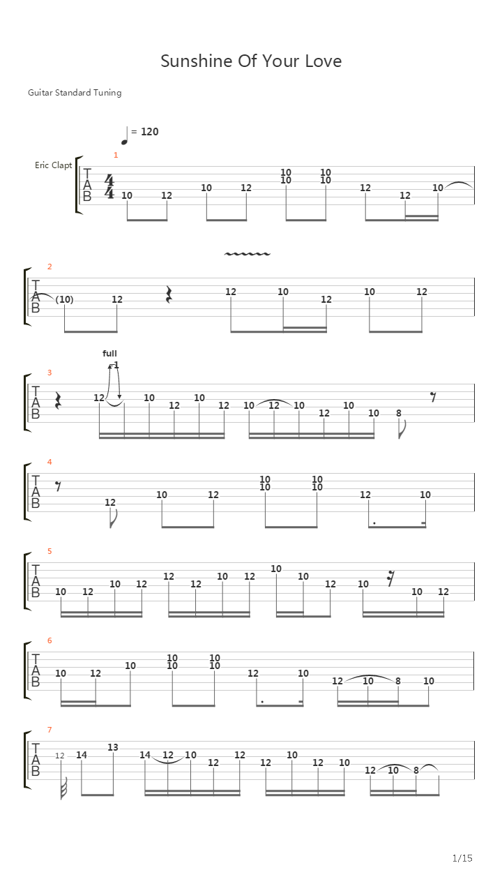 Sunshine Of Your Love吉他谱