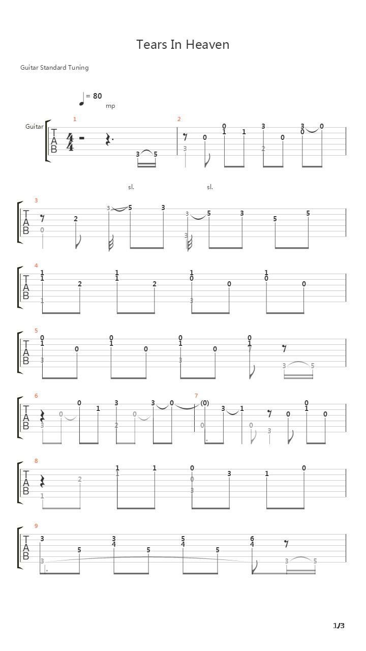 Tears In Heaven吉他谱