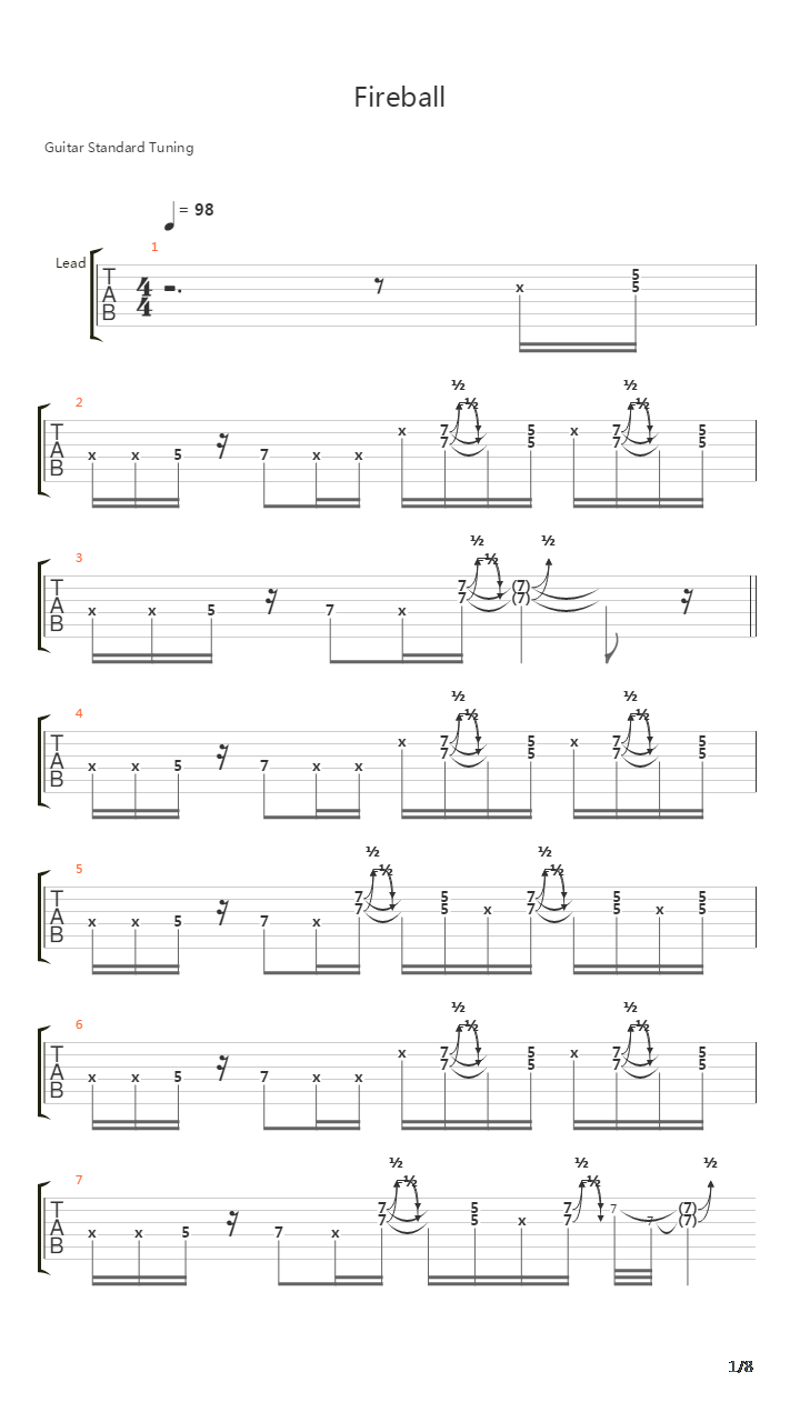 Fireball吉他谱