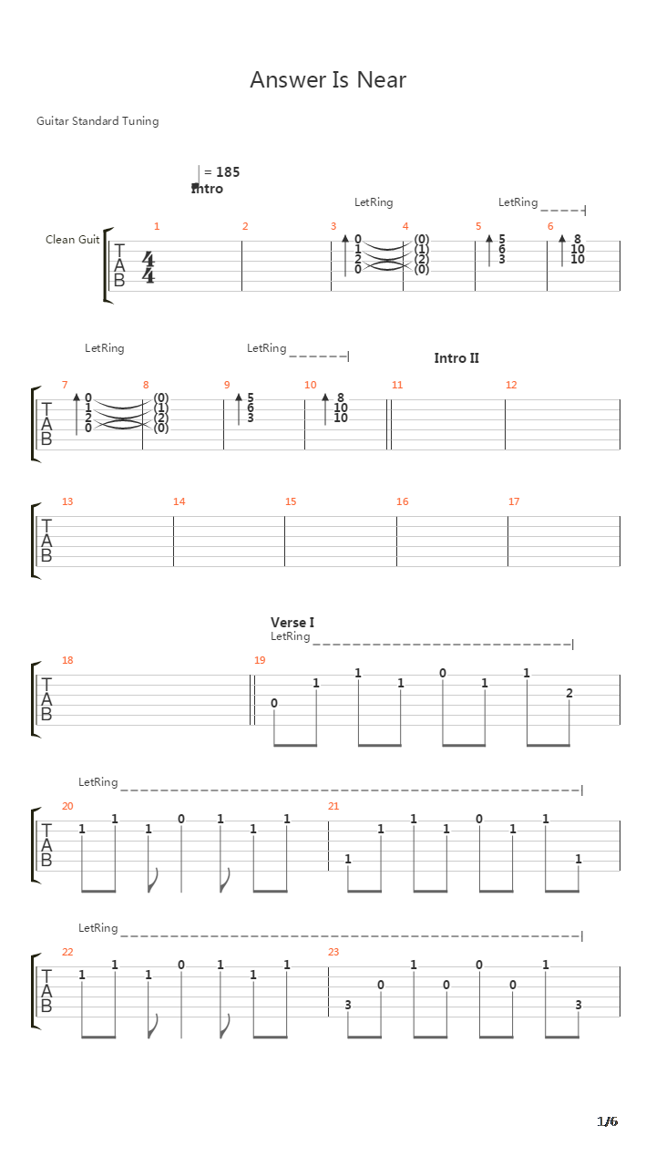 Answer Is Near (アンサイズニア)吉他谱
