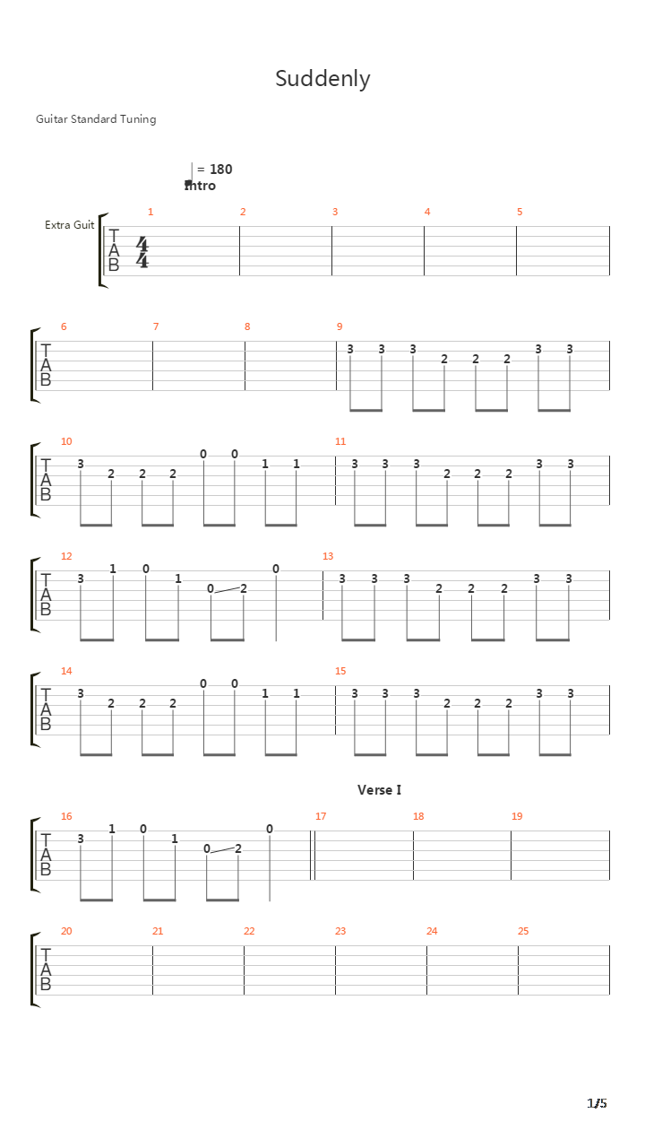 Suddenly吉他谱
