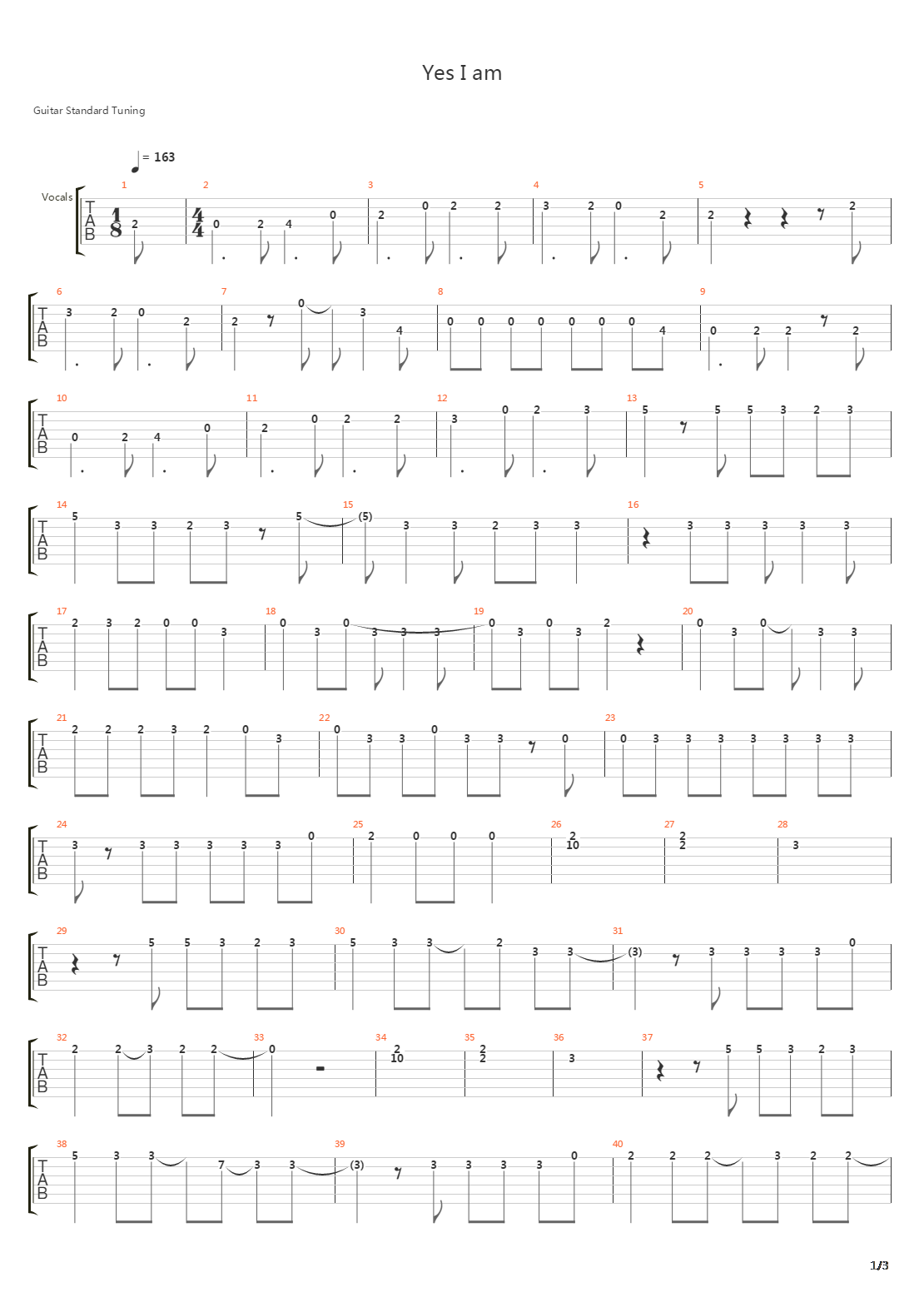 Yes I Am (Full Band)吉他谱
