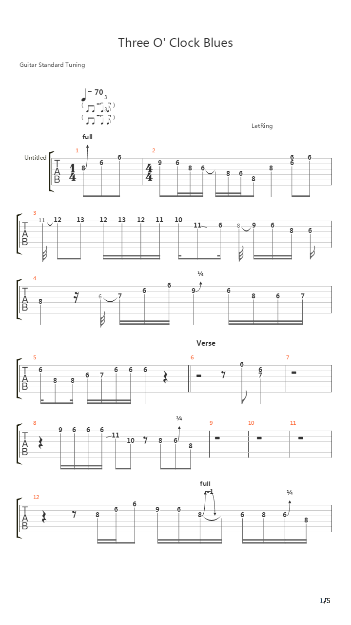 Three O'clock Blues吉他谱
