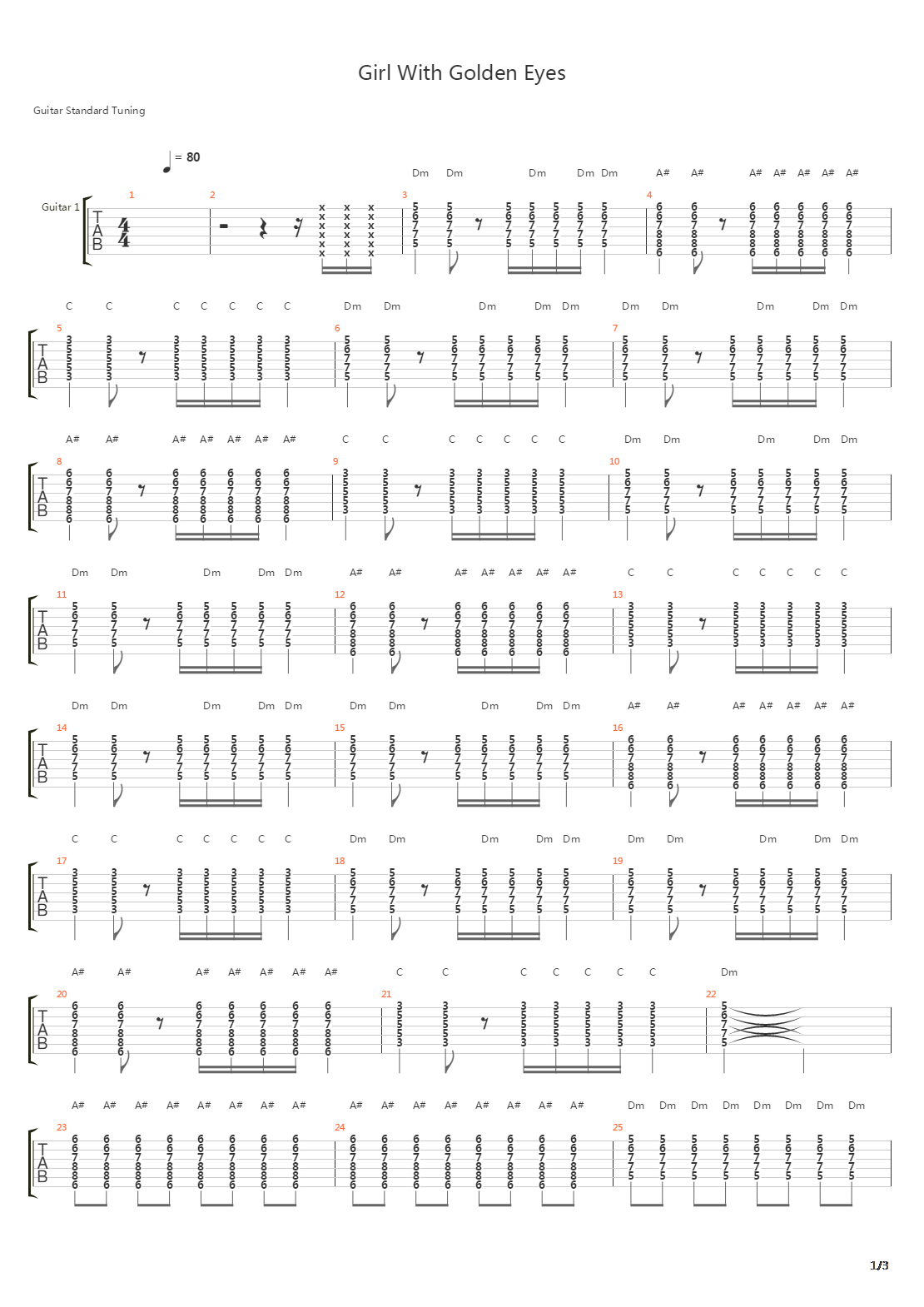 Girl With Golden Eyes吉他谱