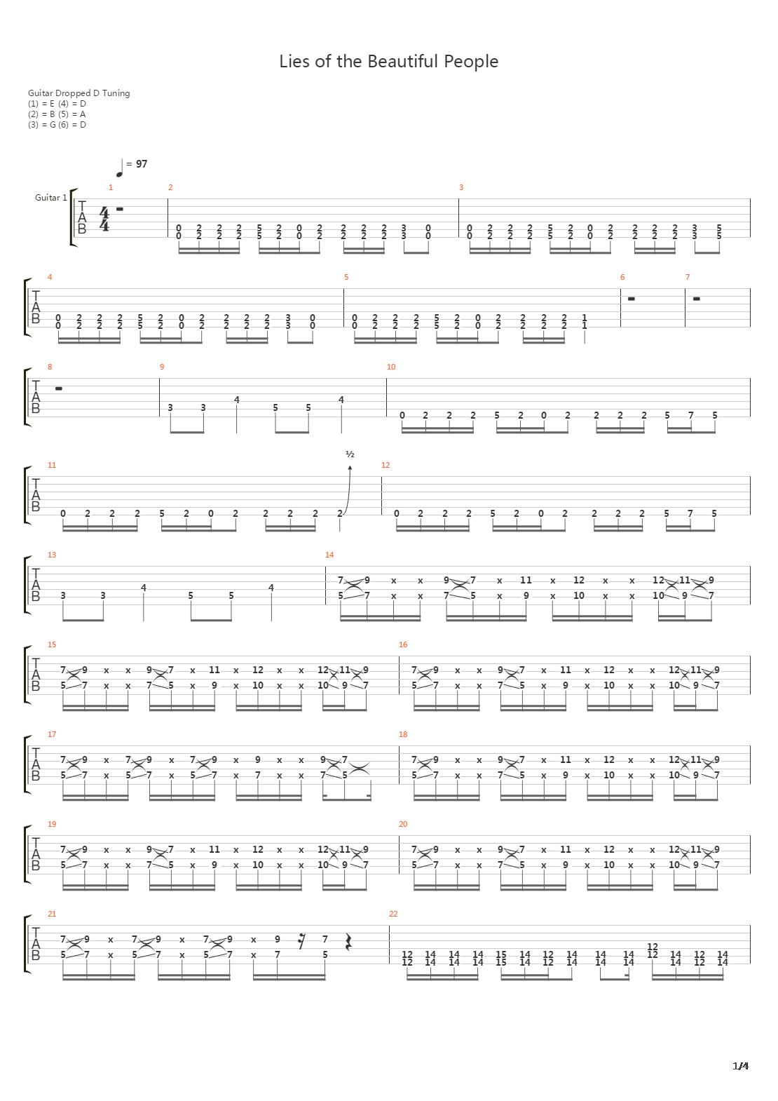 Lies Of The Beautiful People吉他谱