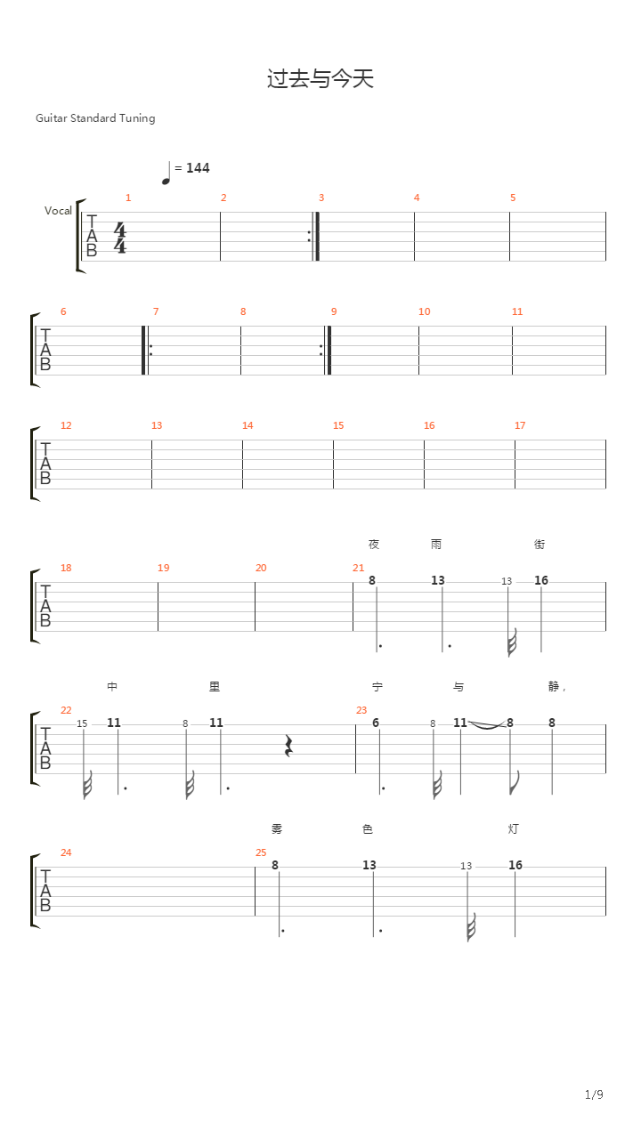 过去与今天吉他谱