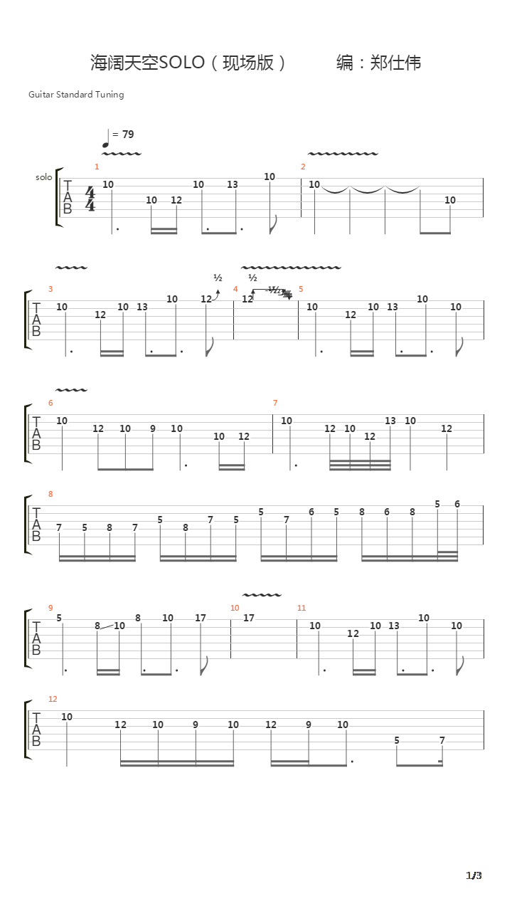 海阔天空 (Live 96' Ending Solo)吉他谱
