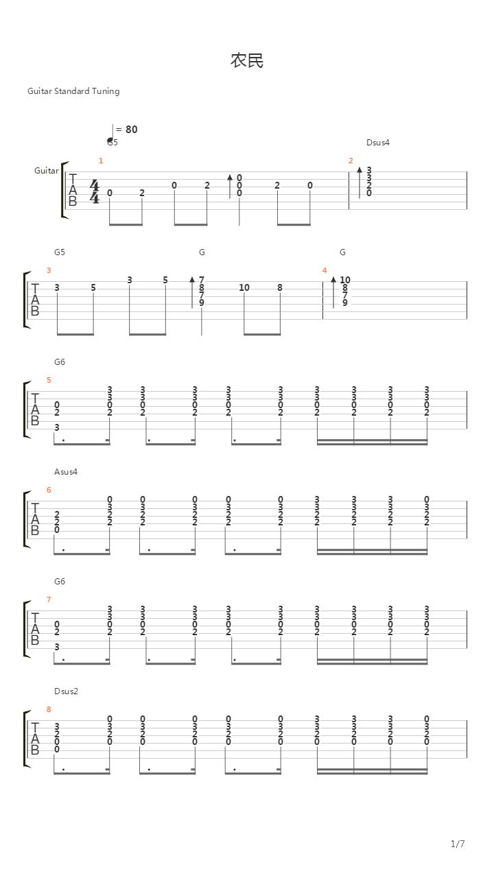 农民吉他谱