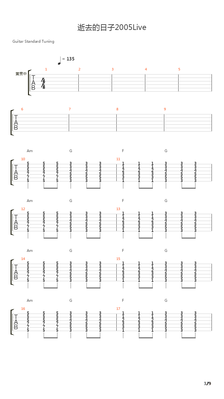逝去日子 (Live 05')吉他谱