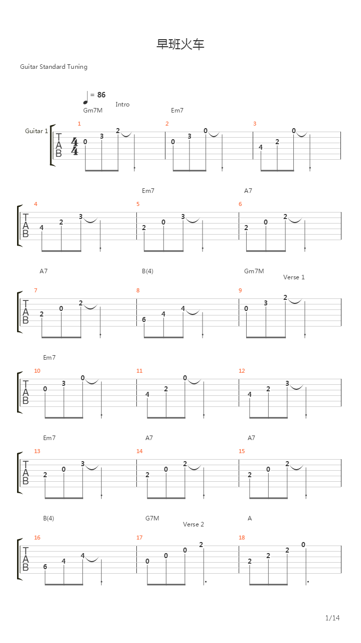 早班火车吉他谱