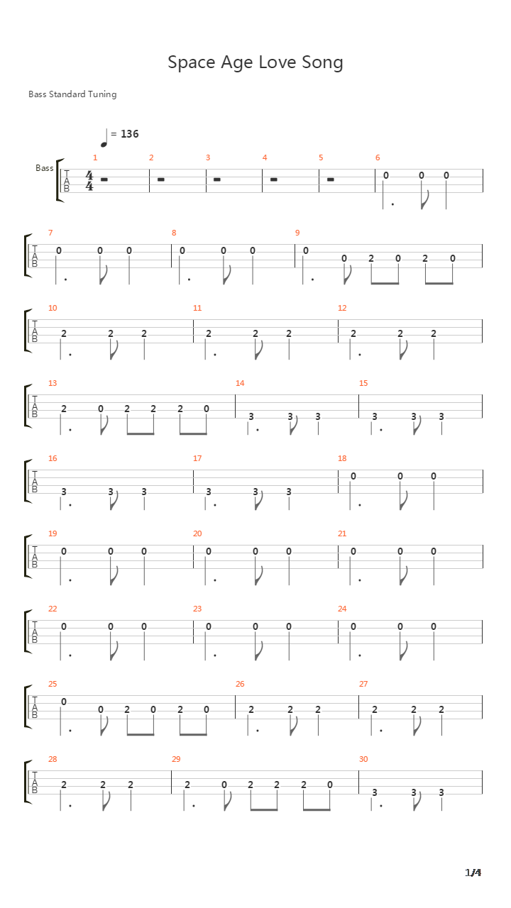 Space Age Love Song吉他谱