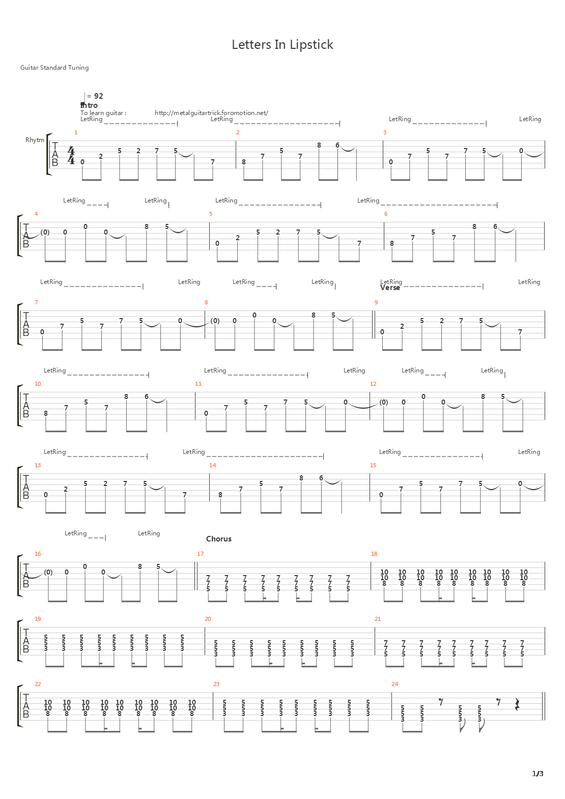 Letters In Lipstick吉他谱