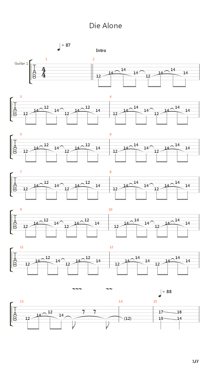 Die Alone吉他谱
