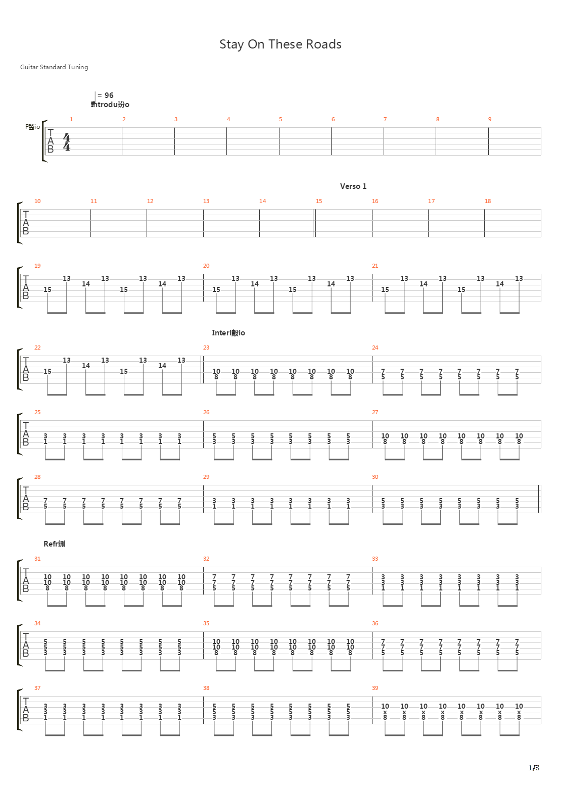 Stay On These Roads吉他谱
