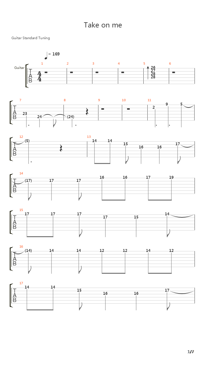 Take On Me吉他谱