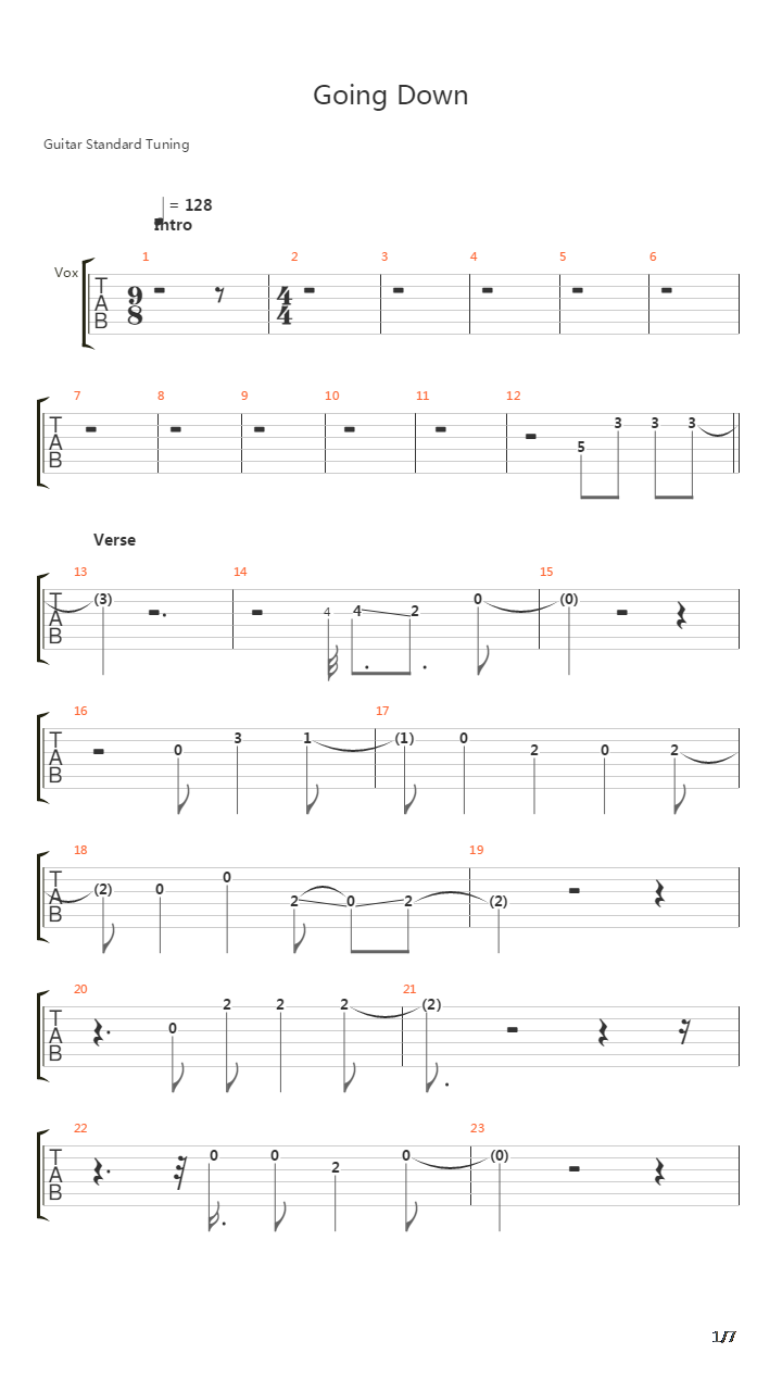 Going Down吉他谱