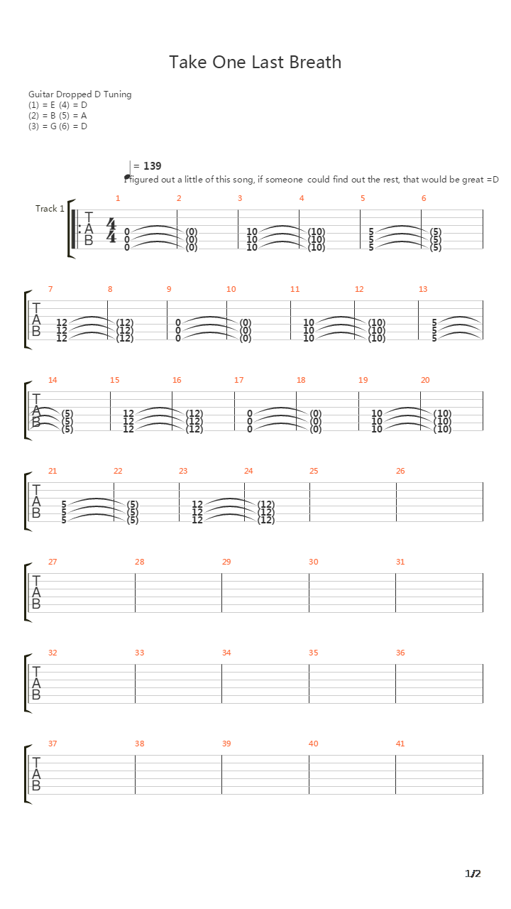 Take One Last Breath吉他谱