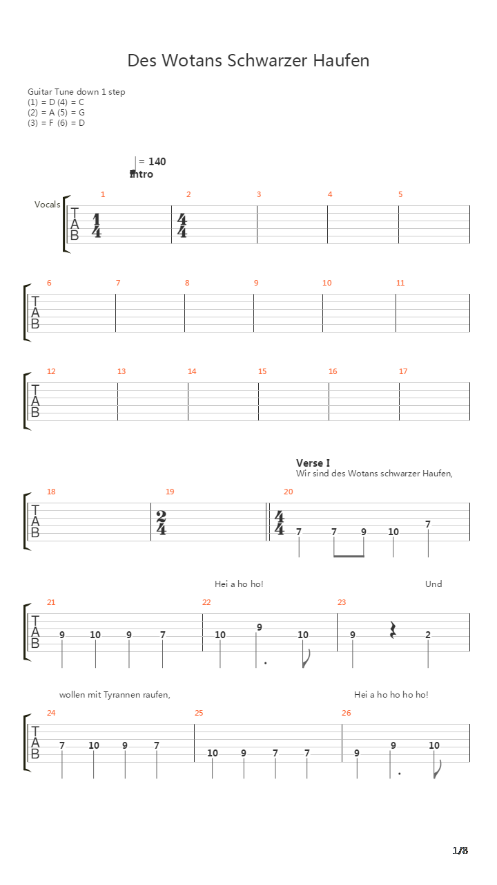 Des Wotans Schwarzer Haufen吉他谱