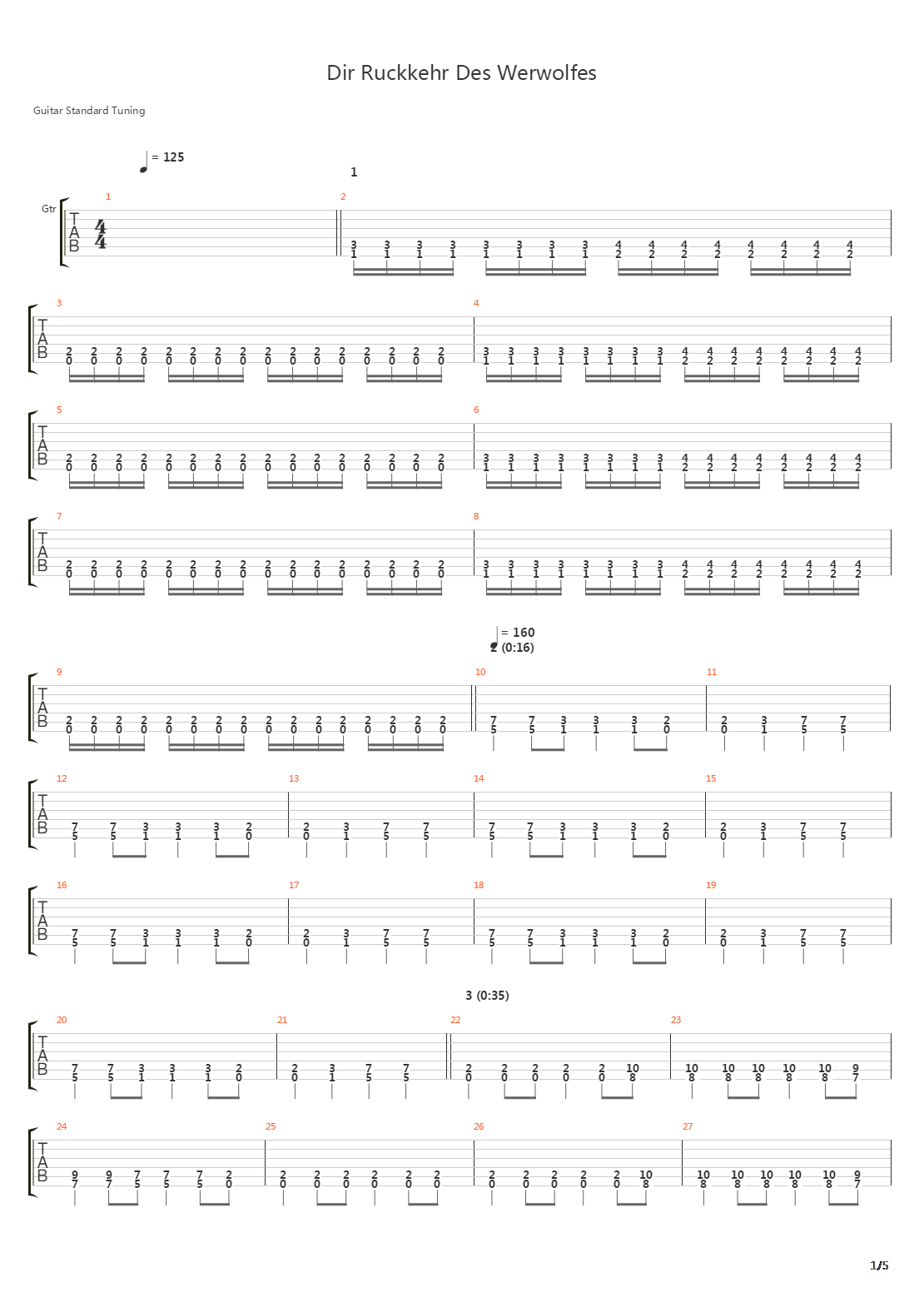 Dir Ruckkehr Des Werwolfes吉他谱