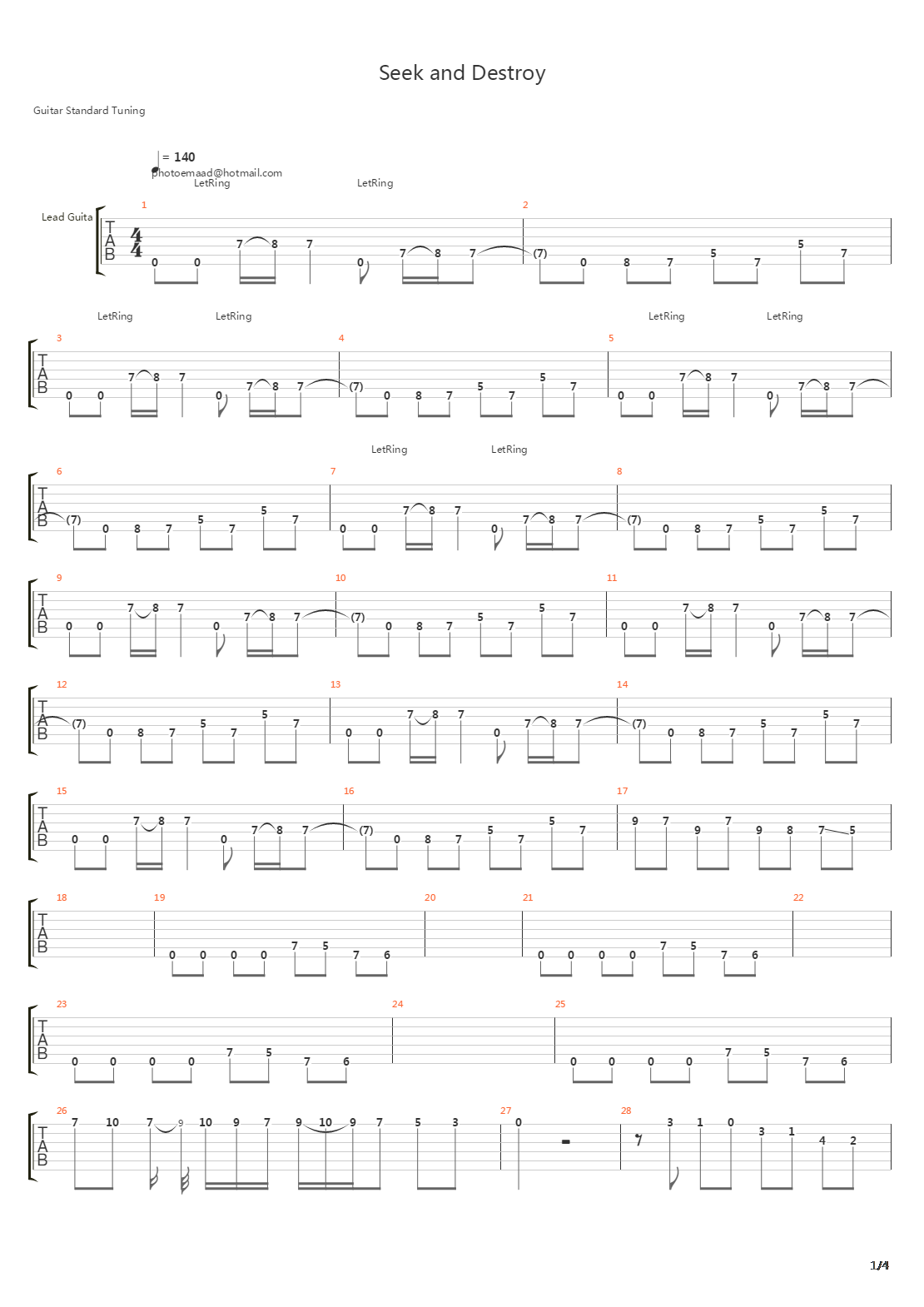 Seek And Destroy吉他谱