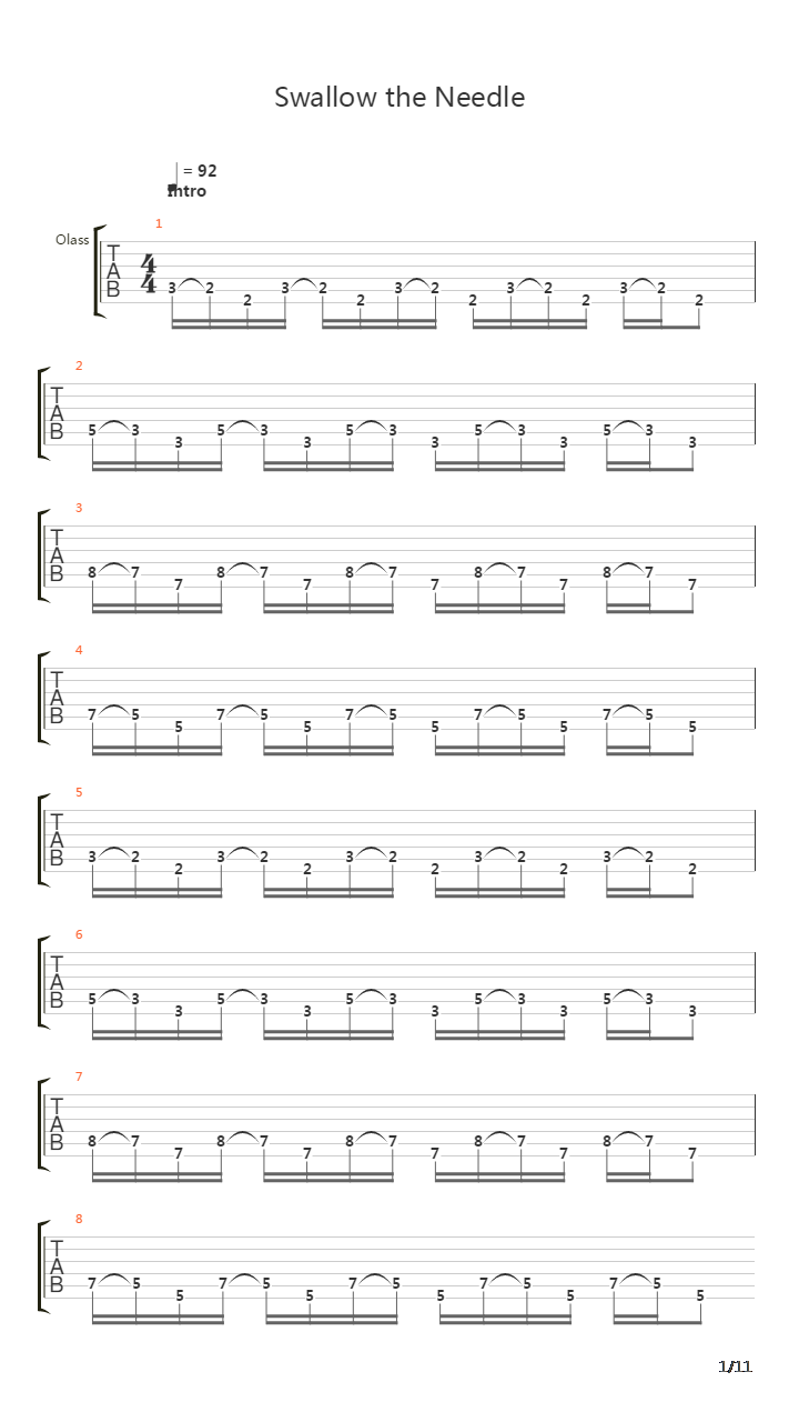 Swallow The Needle吉他谱