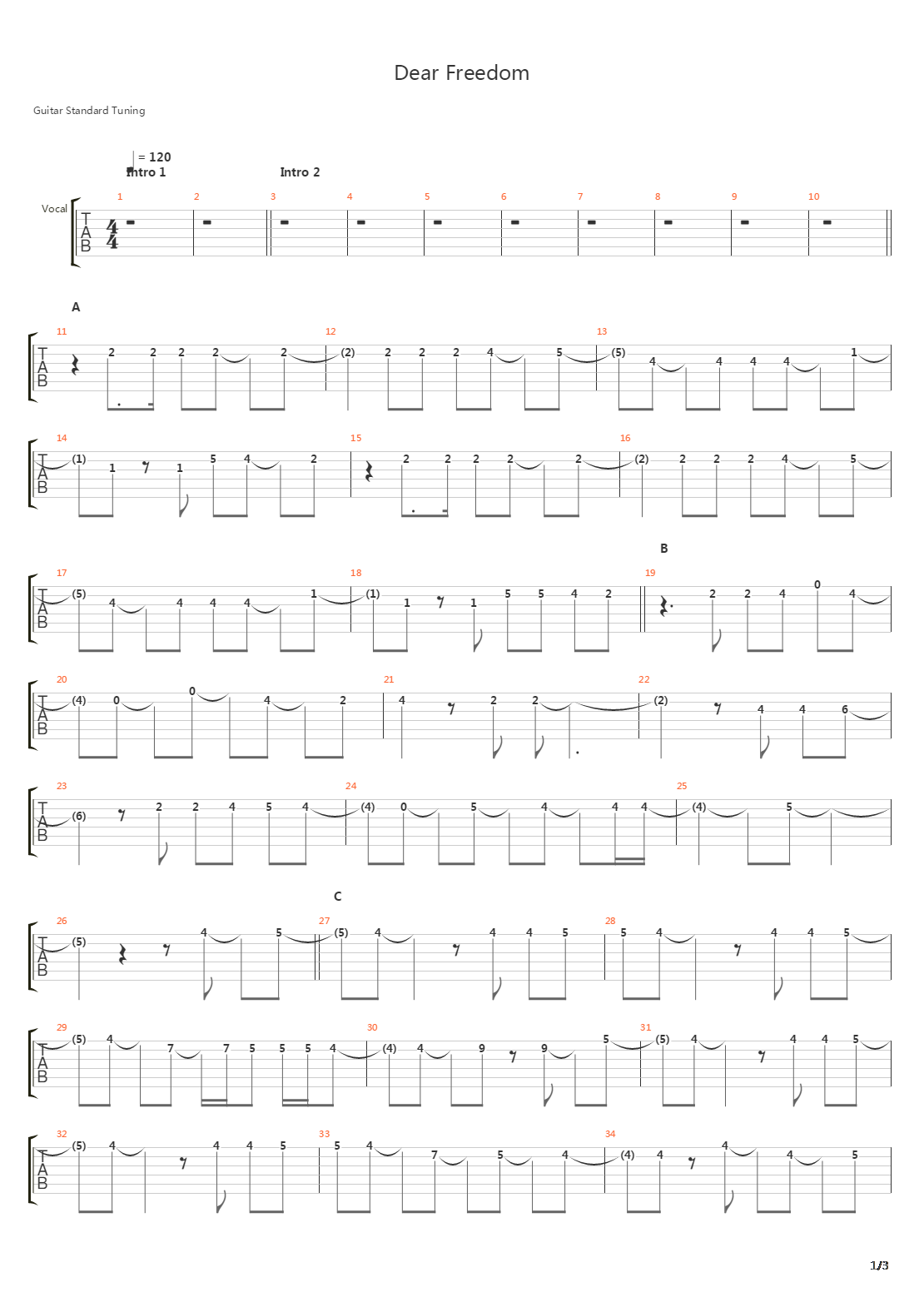 Dear Freedom吉他谱