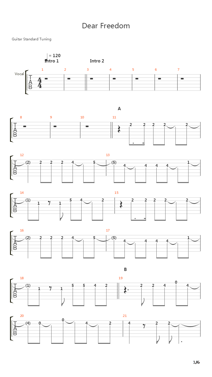 Dear Freedom吉他谱