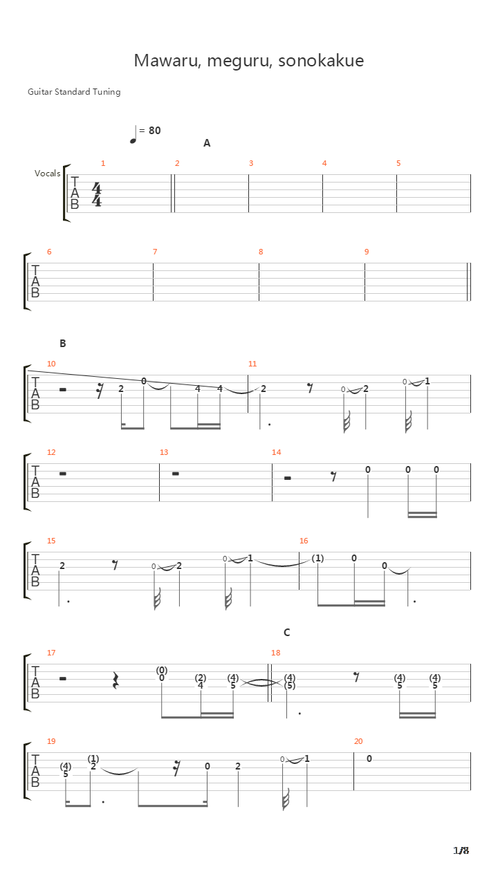 Mawaru Meguru Sonokakue吉他谱