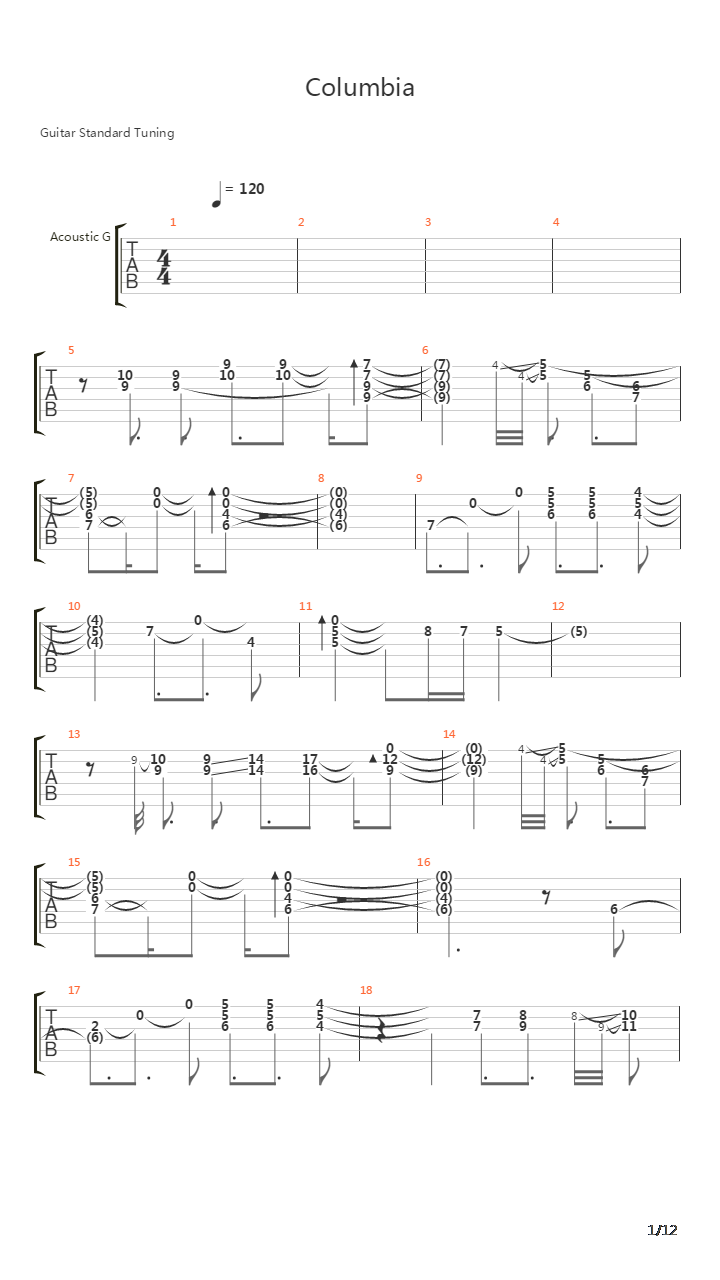 Columbia吉他谱
