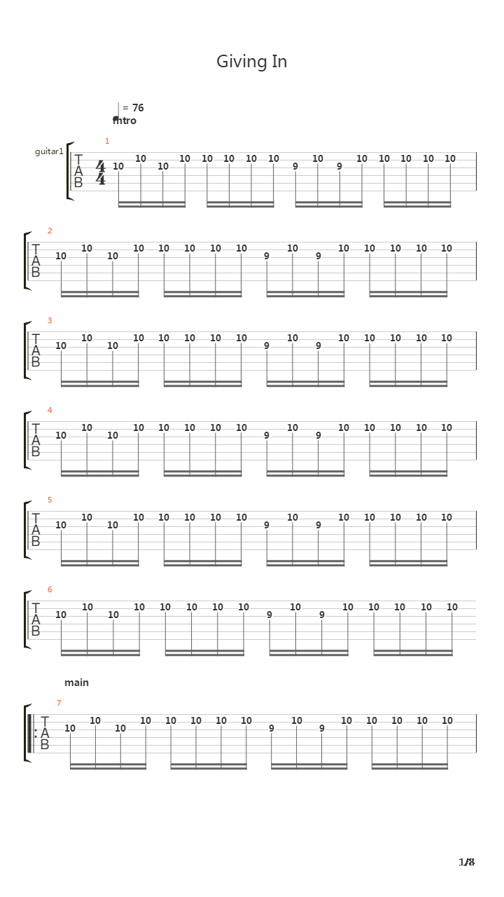 Giving In吉他谱