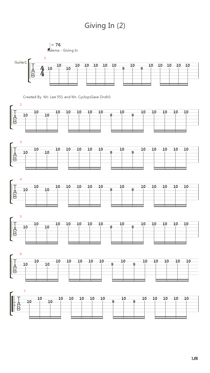 Giving In吉他谱