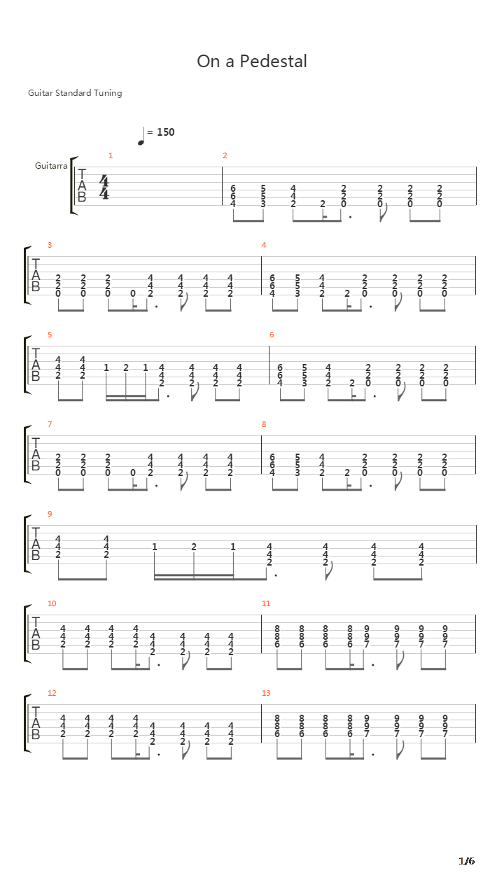 On A Pedestal吉他谱
